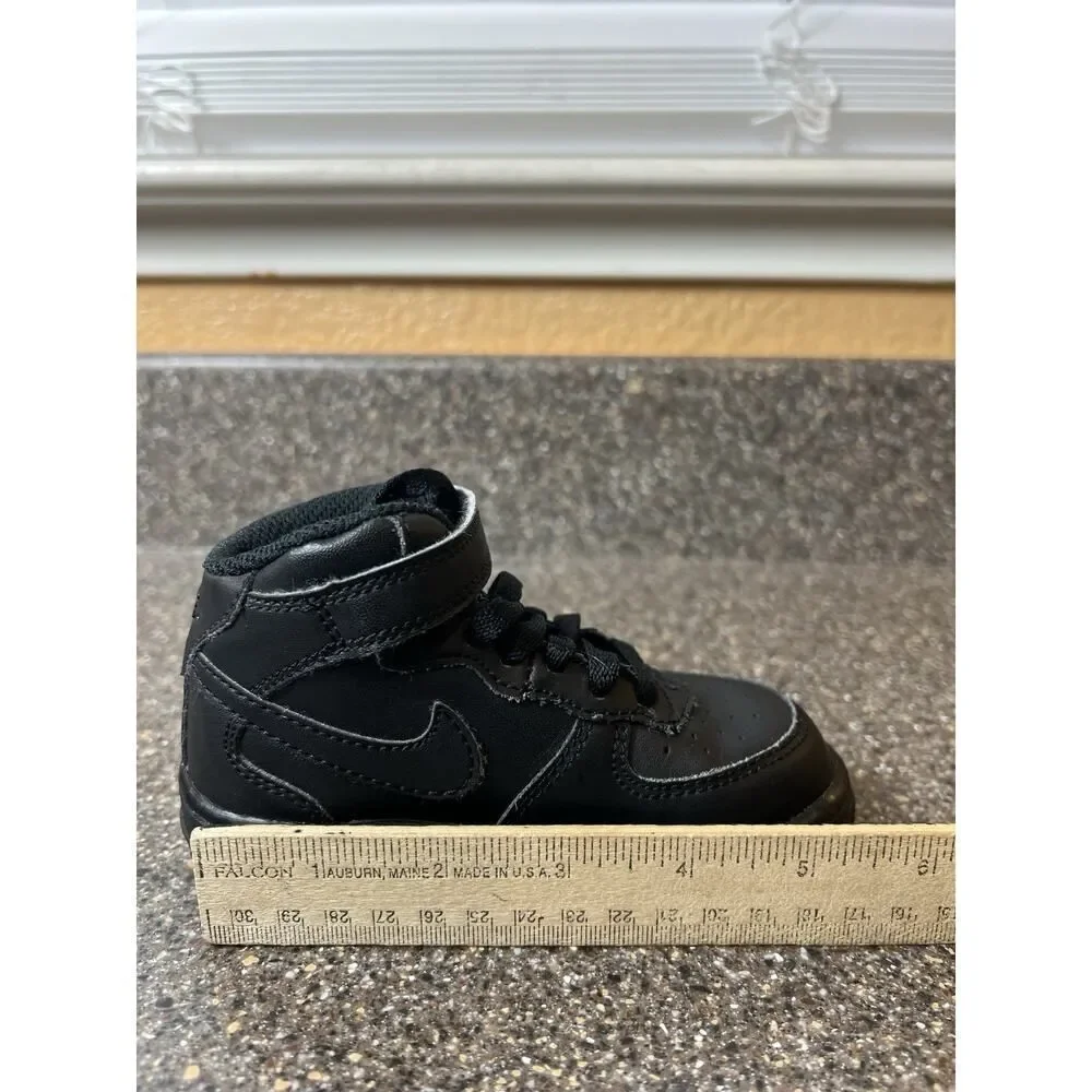Nike Classic Kids Toddler Sz 7 Black High Top Leather Sneaker Shoes Snap/Lace Up